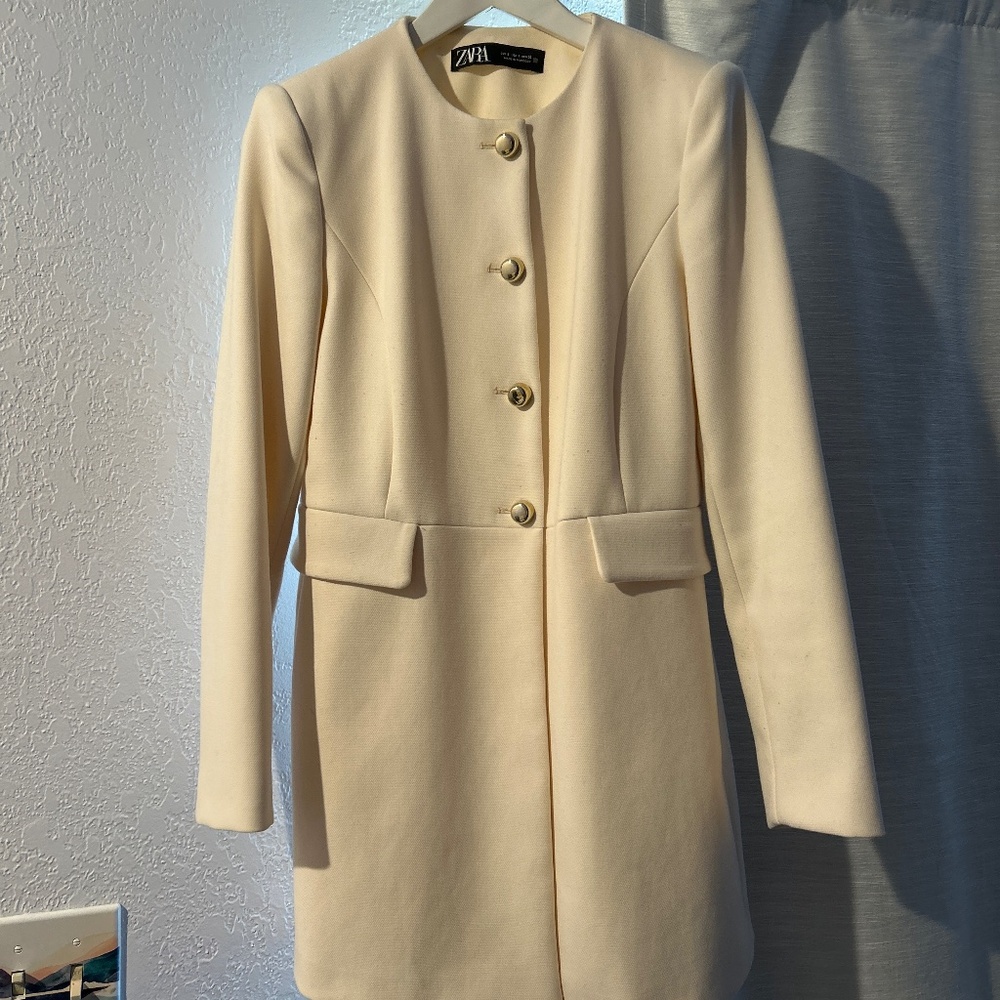 Zara Cream Collarless Blazer Jacket Size Small